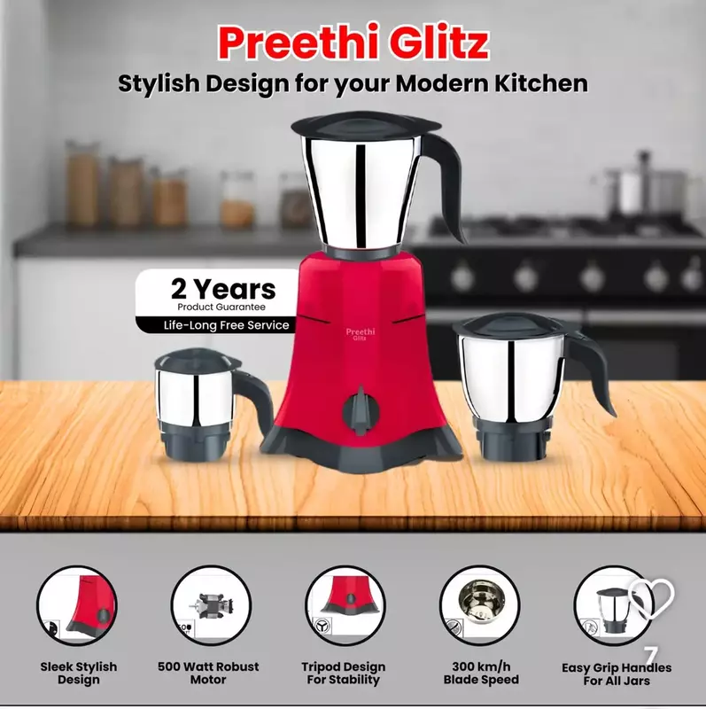 PREETHI MIXIE GLITZ 500W 3JAR