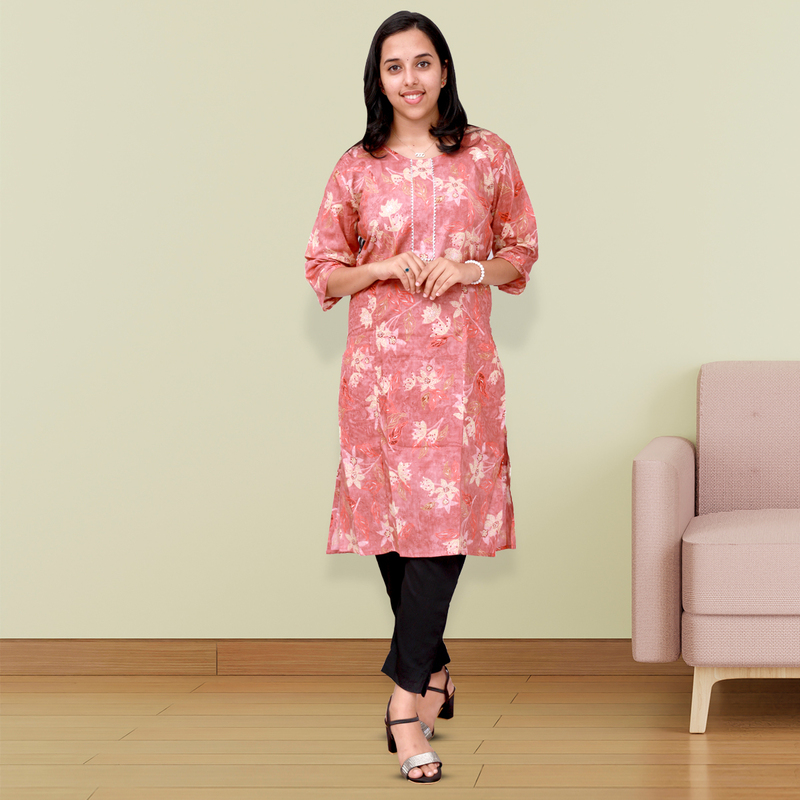 Princess Feeling Foil Printed Side Slit Peach Floral Top