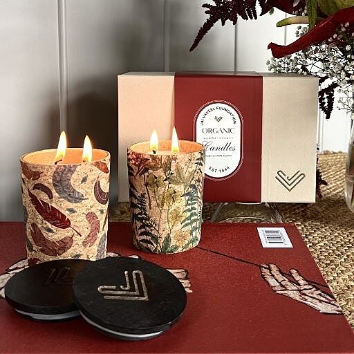 SET OF 2 PRINTED CORK JARS CANDLE