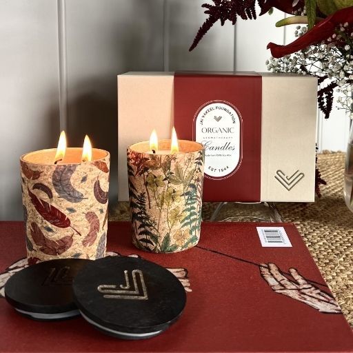 SET OF 2 PRINTED CORK JARS CANDLE