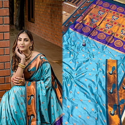 Paithani Silk Saree-Blue