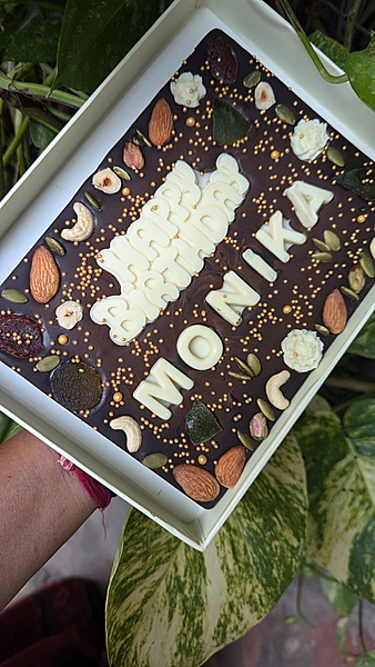 Name Customized Happy Birthday Slab With Nuts & Dry Fruits - Dark Chocobar