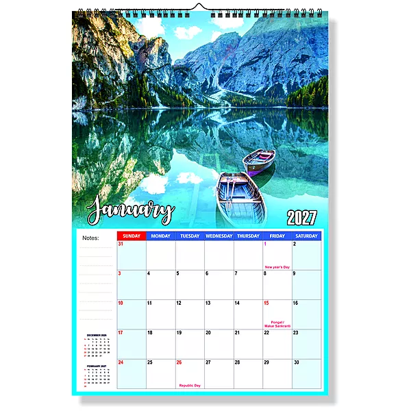 2026 Scenic Lake Wall Calendar