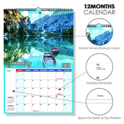 2026 Scenic Lake Wall Calendar