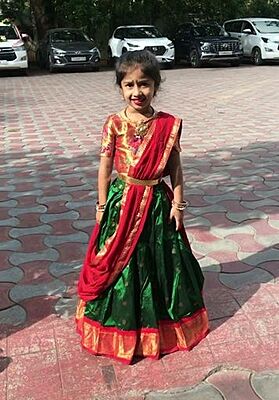 Paithani Silk Lehenga For Girls - BottleGreen - 1