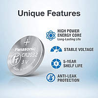 Panasonic CR2032 Lithium Coin Cell Battery – 3V | Long-Lasting Power | Pack of 1