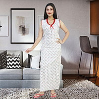 D-24 Cotton Sleeveless Nighty Maxi Free Size