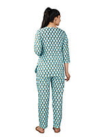 Parijath's Cotton Night Suit Floral Pyjama Set Aqua Blue Parijath's Cotton Night Suit Floral Pyjama Set Aqua Blue