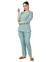 Blue Cotton Booti Print Top Pyjama Set Parijaths Blue Cotton Booti Print Top Pyjama Set Parijaths