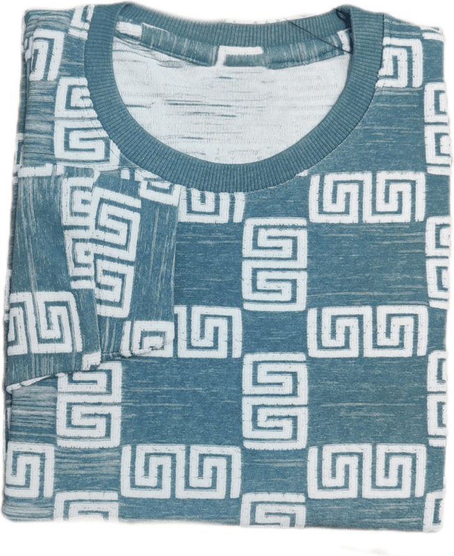 Peacock Blue Printed Round Neck Tshirt