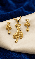 18 kt Gold Sculpted Ribbon & Mesh Pendant Set
