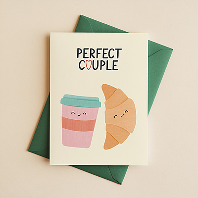 Perfect Couple Coffee & Croissant Greeting Card