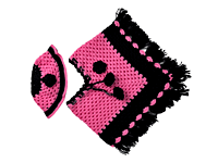 EELIKA Handknitted pink and black woolen poncho with cap for kids between 3 months and 6 months || winterwear || beautiful design and excellent finish and amazing crotchet work