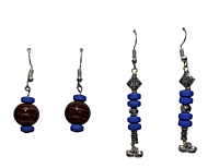 Set of 2 earrings with brownish and blue beads and silver charm || drop and dangle design || for office , parties and home