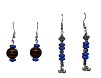 Set of 2 earrings with brownish and blue beads and silver charm || drop and dangle design || for office , parties and home