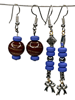 Set of 2 earrings with brownish and blue beads and silver charm || drop and dangle design || for office , parties and home