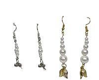 Set of 2 earrings with silver colored beads with leaf shaped golden charm and tie shaped silver charm || drop and dangle design || for office , parties and home