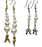 Set of 2 earrings with silver colored beads with leaf shaped golden charm and tie shaped silver charm || drop and dangle design || for office , parties and home