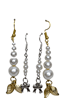 Set of 2 earrings with silver colored beads with leaf shaped golden charm and tie shaped silver charm || drop and dangle design || for office , parties and home