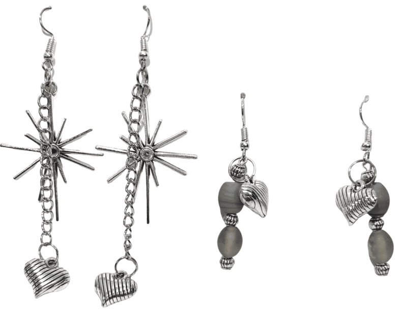 Set of 2 earrings in silver color theme and silver charms with beautiful beads || drop and dangle design || for office , parties and home