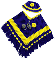 Handknitted blue and yellow woolen poncho and cap for kids between 2 and 3 years || winterwear || beautiful design and excellent finish and amazing crotchet work