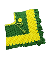 Handknitted green and yellow woolen poncho and cap for kids between 4 and 5 years || winterwear || beautiful design and excellent finish and amazing crotchet work