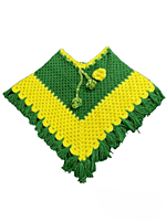Handknitted green and yellow woolen poncho and cap for kids between 4 and 5 years || winterwear || beautiful design and excellent finish and amazing crotchet work