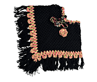 Handknitted woolen black poncho with cap having a multicolored border for kids between 6 months and 1 year || winterwear || beautiful design and excellent finish and amazing crotchet work