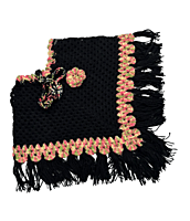 Handknitted woolen black poncho with cap having a multicolored border for kids between 6 months and 1 year || winterwear || beautiful design and excellent finish and amazing crotchet work