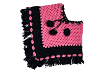 Handknitted pink and black woolen poncho with cap for kids between 3 months and 6 months || winterwear || beautiful design and excellent finish and amazing crotchet work