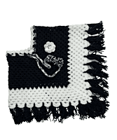 Handknitted black and white woolen poncho with cap for kids between 6 months and 1 year || winterwear || beautiful design and excellent finish and amazing crotchet work