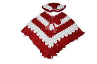 EELIKA Handmade Crotchet Woolen Poncho with Cap for Kids, 2-3 Years, Red and White