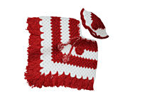 EELIKA Handmade Crotchet Woolen Poncho with Cap for Kids, 2-3 Years, Red and White