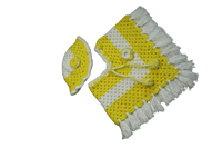 EELIKA Handmade Woolen Crochet Poncho with Caps for Kids, 3 to 6 Months, Yellow and White