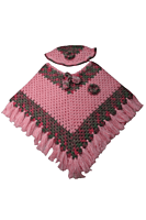 Handmade Crochet Poncho with Cap for Kids, Pink, 6-7 Years