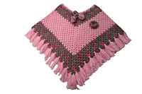 Handmade Crochet Poncho with Cap for Kids, Pink, 6-7 Years