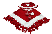 Handknitted Woolen Poncho with Cap for kids (1 - 2 Years) || Red and White || Sweater