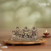 Lord Ganesha with Lakshmi and Saraswati – Sacred Trinity Blessing | Fine Brass | 2.8”