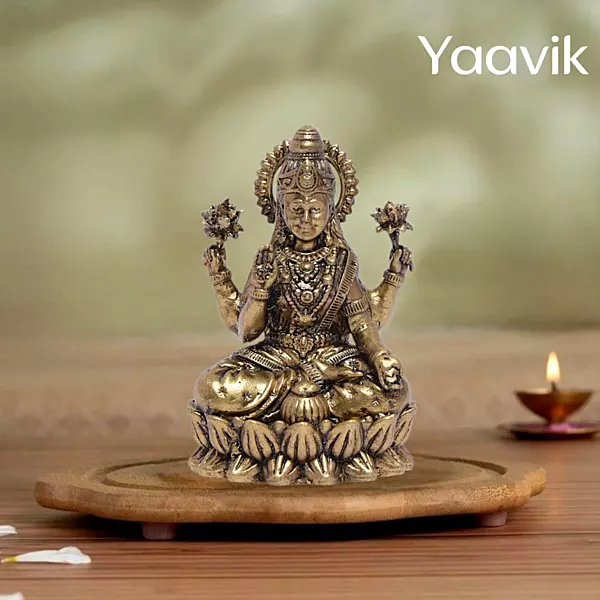 Goddess Lakshmi – Lotus Abundance | Fine Brass | 2.5”