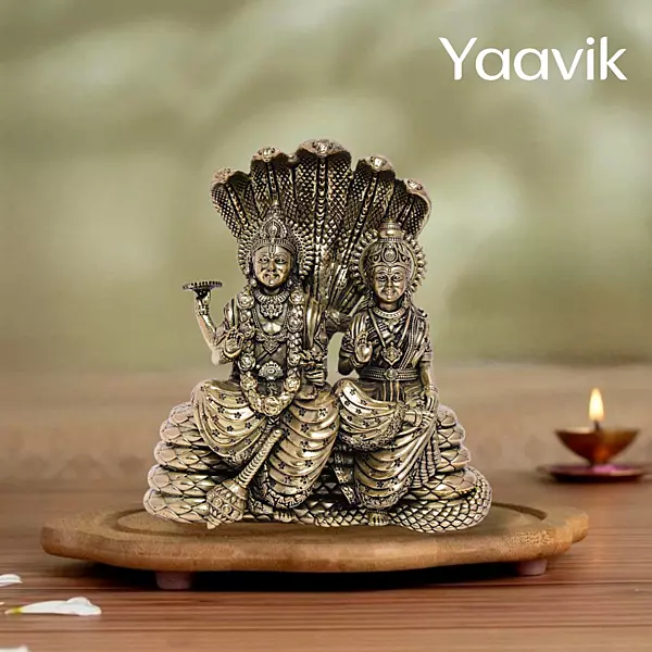 Lord Vishnu with Goddess Lakshmi (Sheshnag) – Sacred Union | Fine Brass | 5.5”