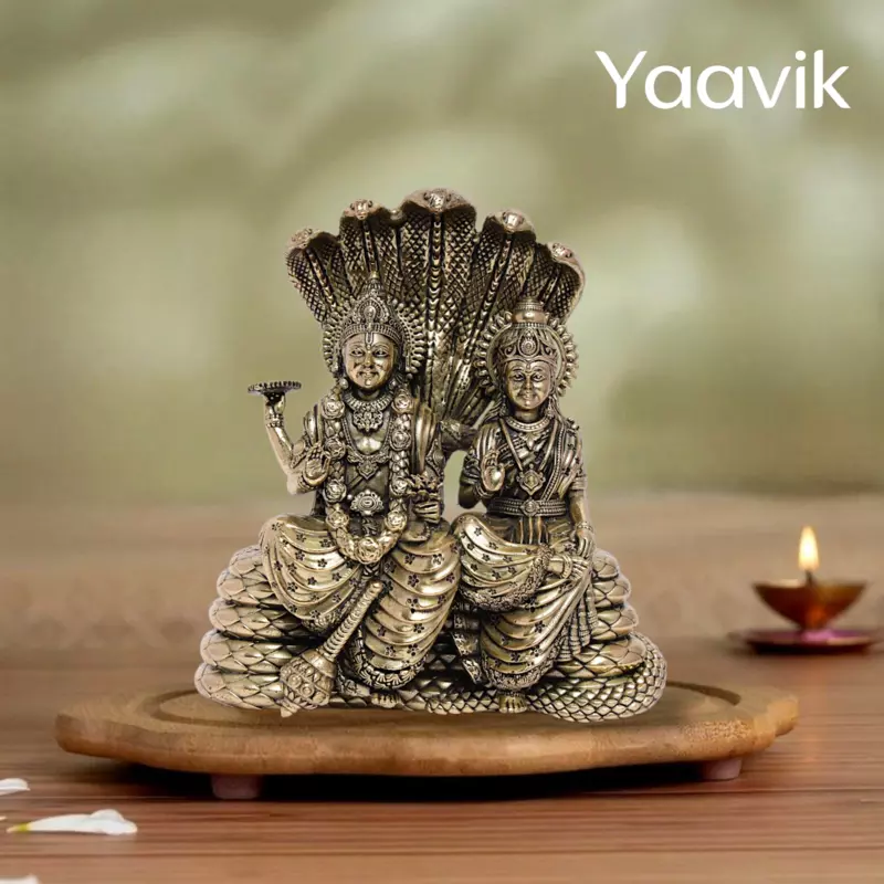 Lord Vishnu with Goddess Lakshmi (Sheshnag) – Sacred Union | Fine Brass | 5.5”