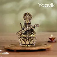 Goddess Saraswati – Lotus Wisdom | Fine Brass | 3”