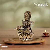 Goddess Saraswati – Lotus Wisdom | Fine Brass | 3”