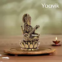 Goddess Saraswati – Lotus Wisdom | Fine Brass | 3”