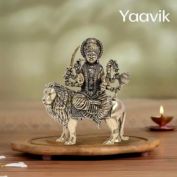 Goddess Durga – Lion Throne Power | Fine Brass | 4”