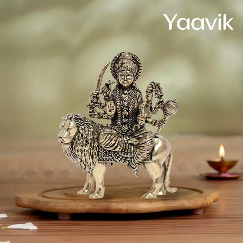 Goddess Durga – Lion Throne Power | Fine Brass | 4”
