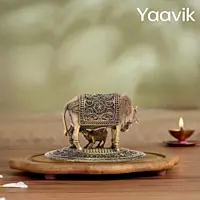 Cow with Calf – Kamadhenu Blessings | Fine Brass | 3.5”