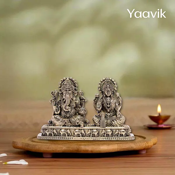 Lord Ganesha with Lakshmi – Sacred Harmony | Fine Brass | Platform Seated | 2.8”