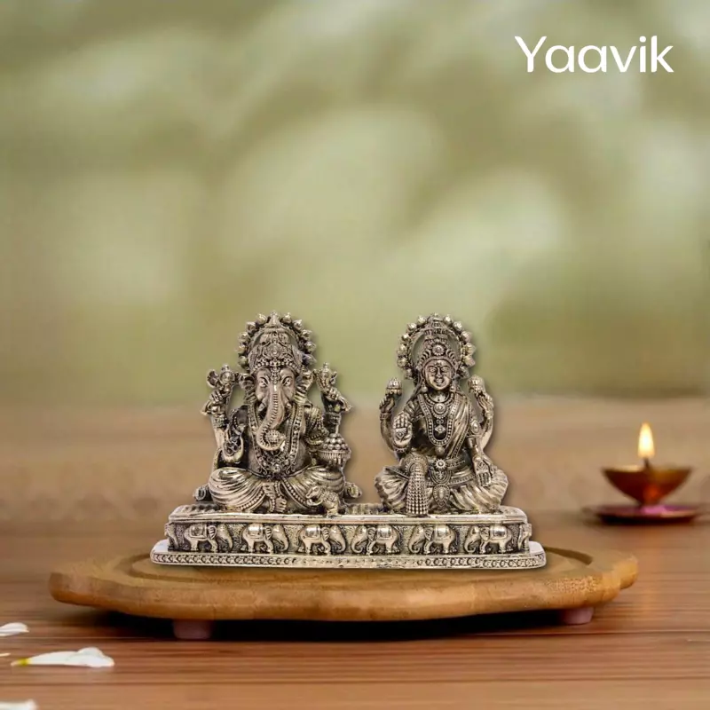 Lord Ganesha with Lakshmi – Sacred Harmony | Fine Brass | Platform Seated | 2.8”