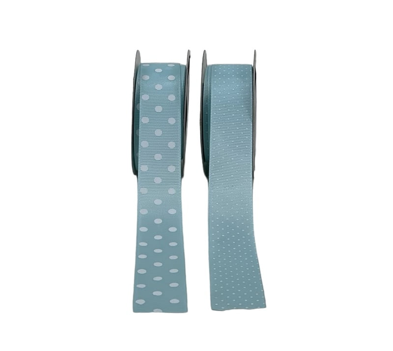 Polka Dot Ribbon - Powder Blue with White